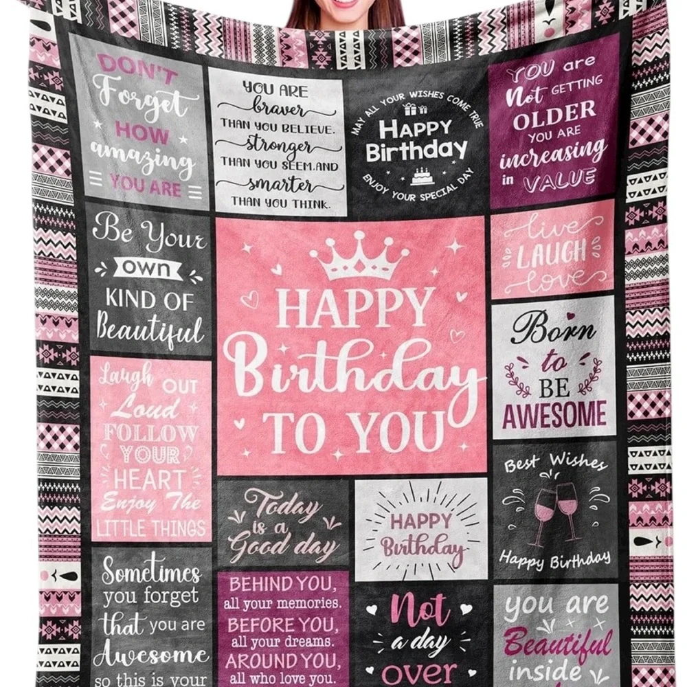 Pink and‎ Black Birthday Themed Blanket or Throw